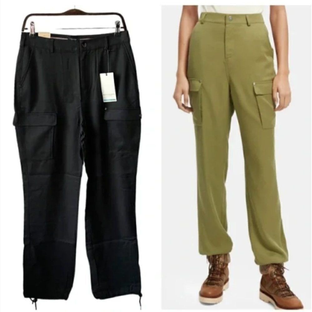 Scotch &‎ Soda Mens High Waisted Cargo Pants Black Utility Trousers NWT
